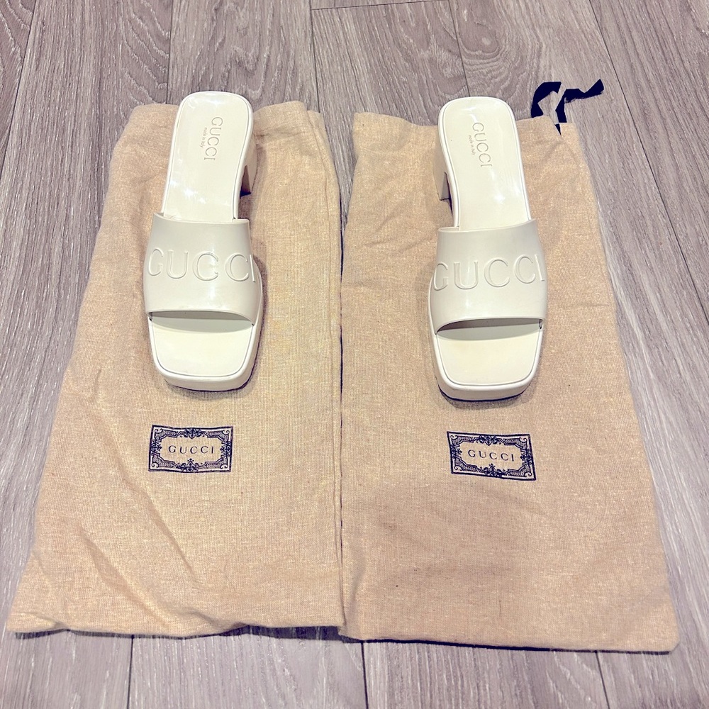 Gucci Platform Block Heel Slide Sandals Gem